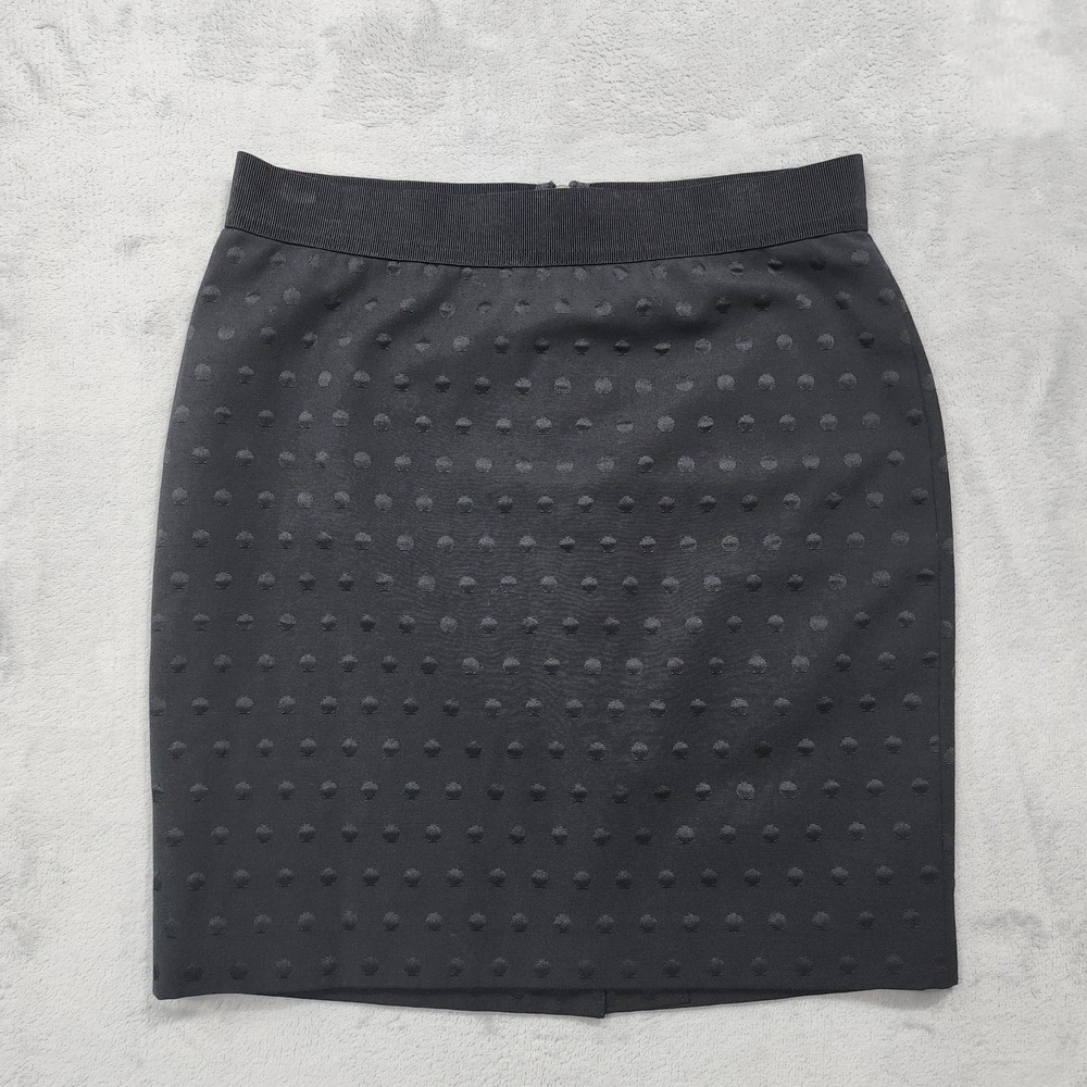 Ann Taylor Skirt Womens 6P PETITE Black Polka Dot Knit Pencil Mini Back Zip